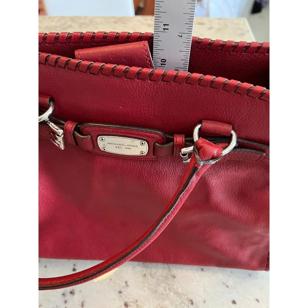 Michael Kors Hamilton Whipped Tote Satchel Red Leather Purse Bag Handbag